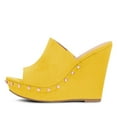 thumbnail image 2 of YDN Women Comfy Open Toe Studded Slide Sandals High Wedge Heels Platform Clogs Mules Slip On Shoes Size 10 Yellow, 2 of 5