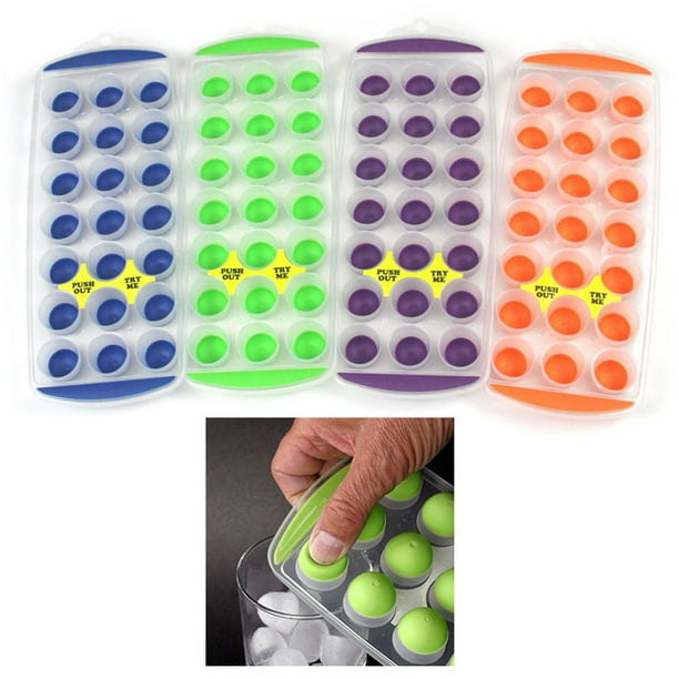 4 Push Out Ice Cube Trays Easy Pop, Round Silicone Ice Trays