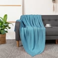 thumbnail image 2 of Unique Bargains Pure Cotton Soft Cable Knit Throw Blanket Teal Blue 50" x 60", 2 of 8