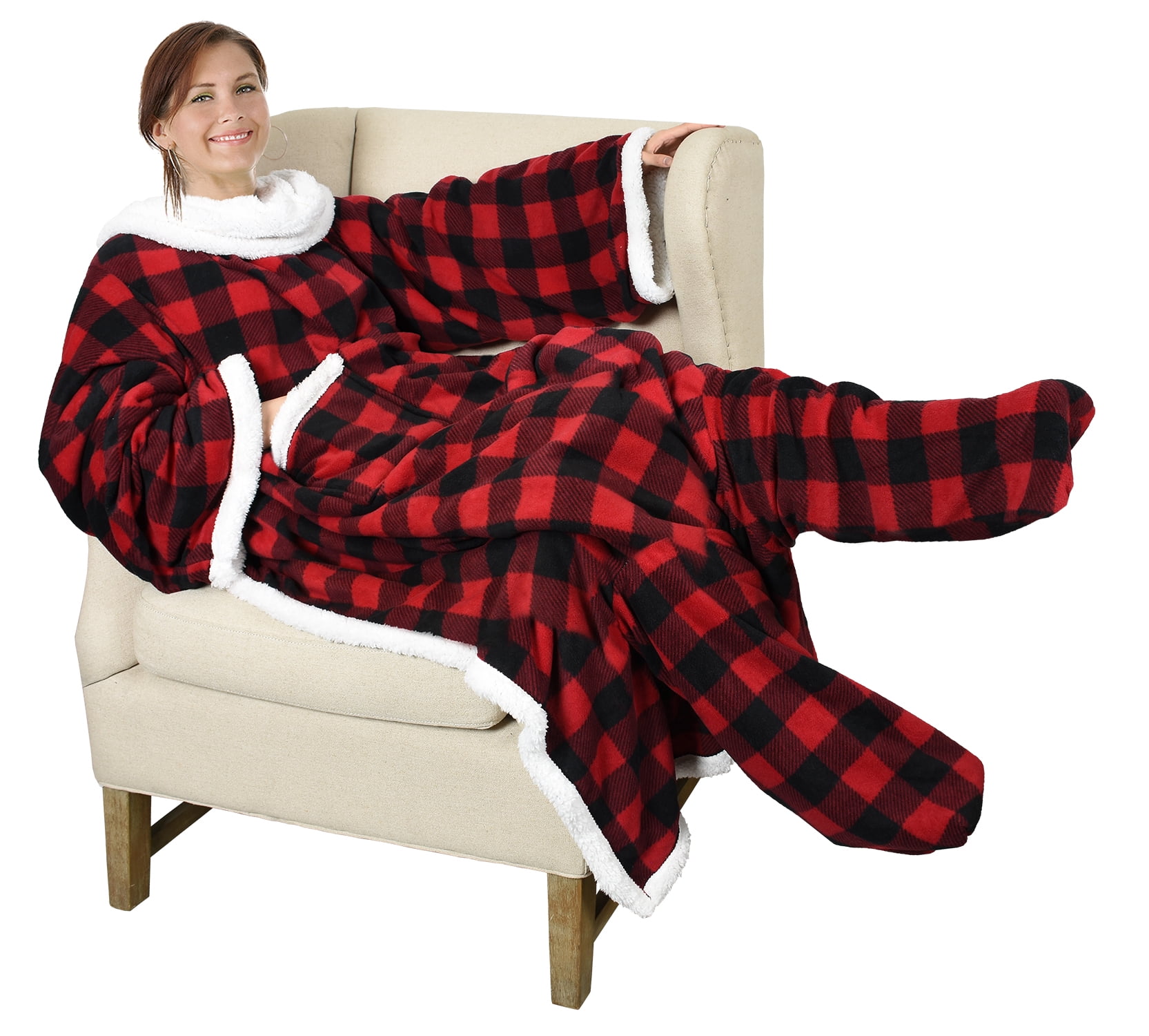 Catalonia Wearable TV Blanket with Sleeves Arms & Feet pockets for Adult Micro Plush Fleece Large Wrap Throw Robe 75 x 5