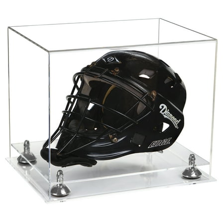 Deluxe Clear Acrylic Catchers Helmet Display Case with Silver Risers and Clear Base (A002-SR)