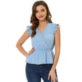 thumbnail image 1 of INSPIRE CHIC Women's Ruffle Flutter Sleeve V Neck Summer Peplum Blouse Top Grey Blue XL, 1 of 5