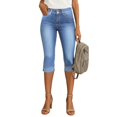 thumbnail image 5 of HKYNLAG Capri Jeans for Women Stretch Low Rise Denim Capris Light Wash Ripped Skinny Cropped Jeans Streetwear Light Blue L, 5 of 7