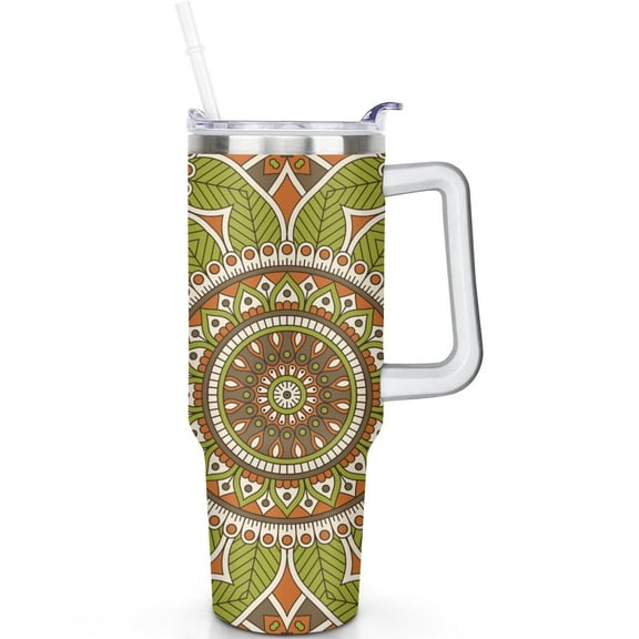 24 Hour Insulation Leak Proof 40oz Boho Mandala Tumblers with Handle, Flip Straw Lid, Vacuum Insulated Travel Accessories Must Have