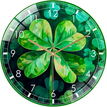 Decorative Clocks: Shamrock Glass Wall Clock, St. Patrick's Day Wall Clock for Homes, Bars, Offices, Man Caves, Garages, And Living Rooms .Also Makes A Great Gift. Style 12×12inch(30×30cm)