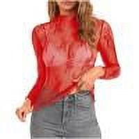 BSDJILFG Women s Lace Tops Sexy Embroidery Mesh Sheer High Neck T-shirt Lingerie Nightwear