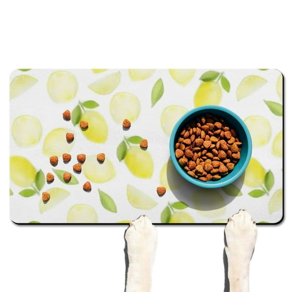 Pet Feeding Mat with Floral Lemon Print, Durable Waterproof Dog Food Mat, Absorbent, Non-Slip, Quick Dry, Easy Clean Mat for Pet Feeding Area