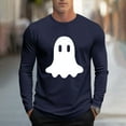 thumbnail image 2 of UVEASISHA Mens Long Sleeve Halloween Shirt Big and Tall Casual Ghost Print Graphic Tees Slim Fit Stretch Workout Shirts Holiday Funny Gifts Navy 5XL, 2 of 6