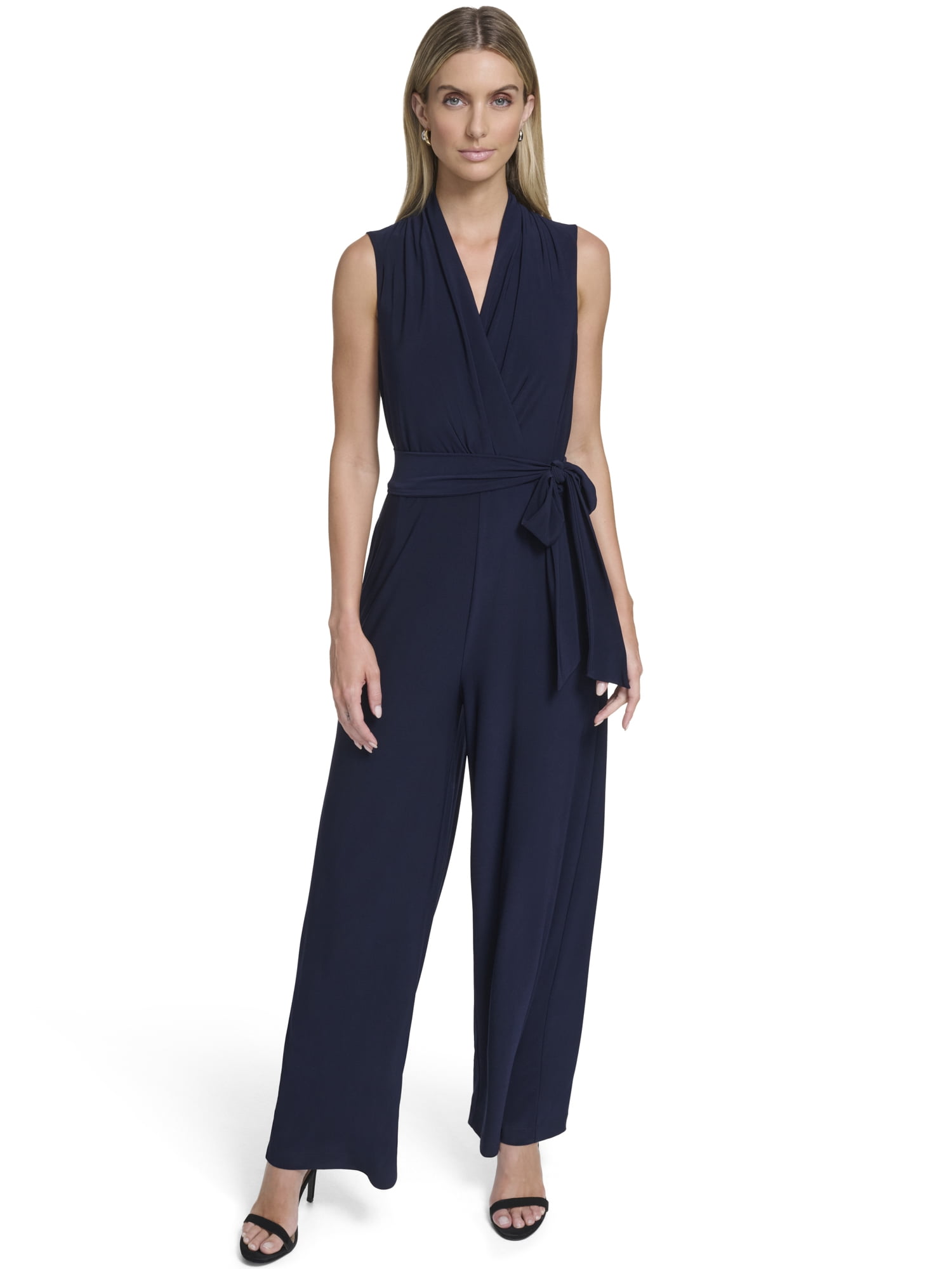 Falling Flowers Women's Knit Jersey Surplice Blouson Jumpsuit, Sizes XS-XL