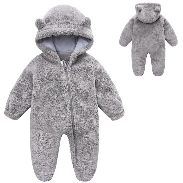Adorable Barboteuse à Capuche à Manches Longues avec Fermeture Éclair pour une Tenue Douillette de Bébé