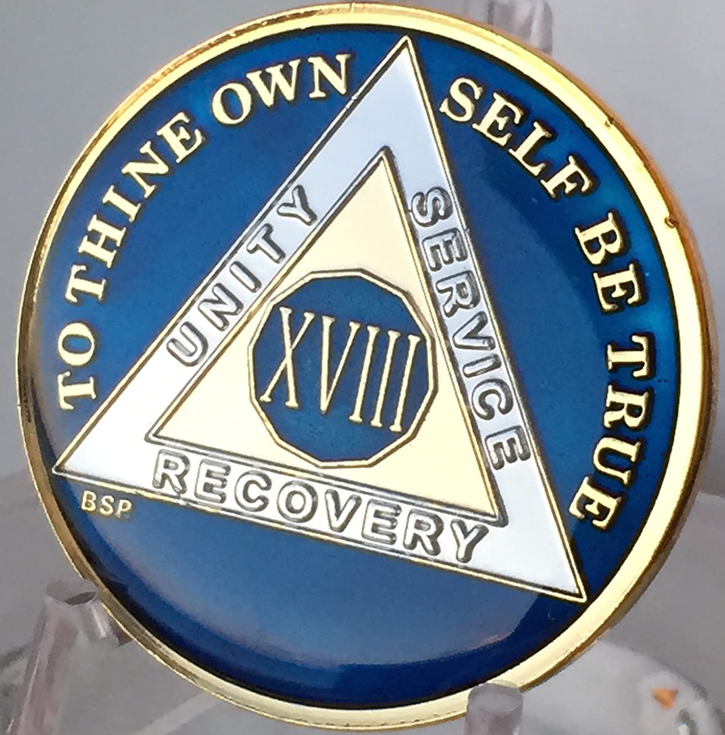 7 Year Midnight Blue AA Alcoholics Anonymous Medallion Chip Tri Plate Gold & Nickel Plated Serenity Prayer 