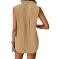 thumbnail image 3 of Chiccall Summer Tank Tops for Women V-Neck Button Down Shirt Loose Collared Sleeveless Blouses Khaki S, 3 of 6