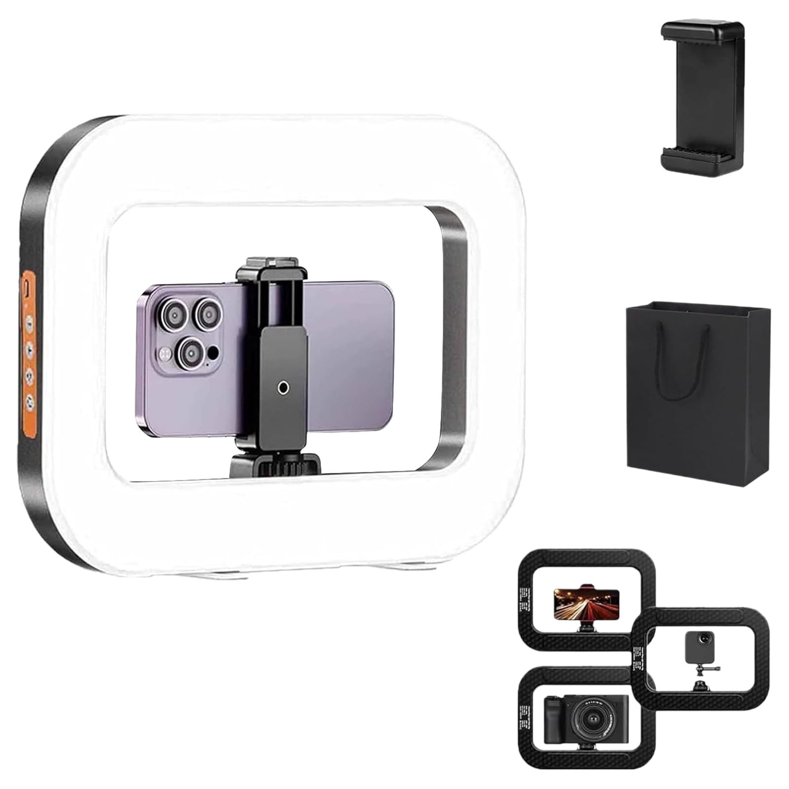 FEISHENTT Rechargeable Selfie Portable Ring Light – Adjustable Bicolor Fill Light, Cordless Square Design, Phone Video Stabilizer, for 360 Photo Booth Accessories