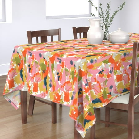 

Cotton Sateen Tablecloth 70 x 144 - Painterly Modern Brush Abstract Paint Splatter Print Custom Table Linens by Spoonflower
