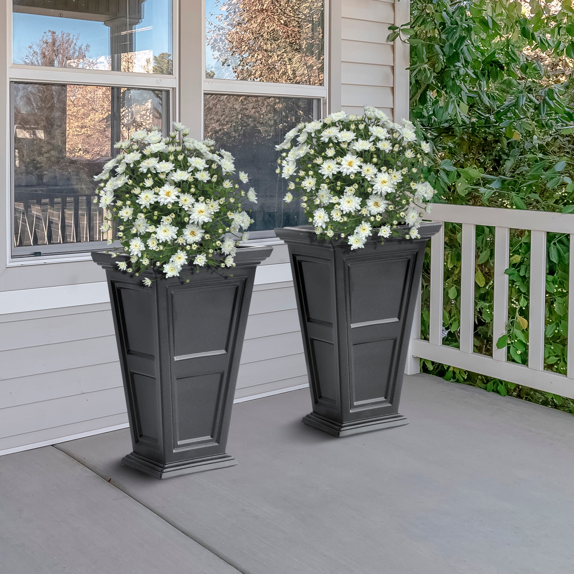 FCMP Outdoor Chelsea Planter Box with Self Watering Feature, Black (2 Pack)