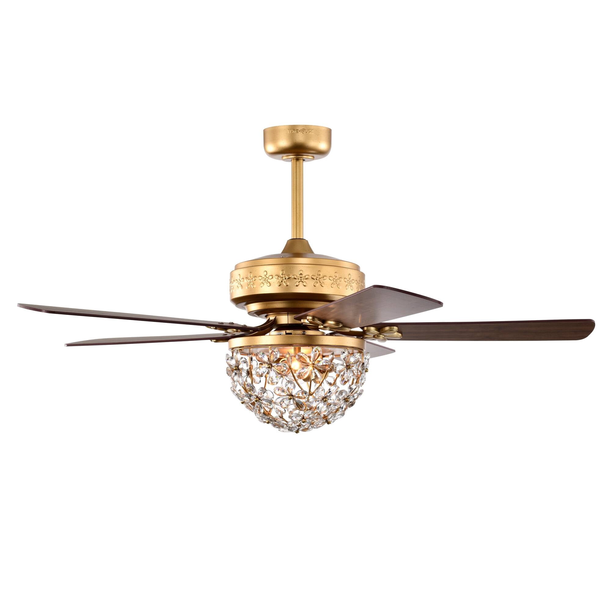 Warehouse of Tiffany Naja 52 Inch Antique Gold Crystal Ceiling Fan with Remote - N/A