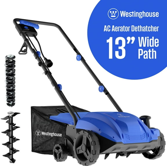Westinghouse W13ADAC 13-Inch 12 Amp 2-in-1 Corded Electric Dethatcher and Aerator with 8 Gallon Thatch Collection Bag, 4-Position Depth Adjustment, Foldable Handle