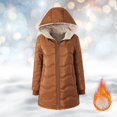 thumbnail image 2 of Yigetop Winter Coats for Women Women's Geometric Hooded Lamb Wool Padded Padded Jacket Medium Length Padded Jacket Light Jackets for Women orange L, 2 of 5
