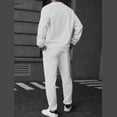 thumbnail image 4 of Yusimy Men's Solid Color 2-Piece Button-Down Athletic Set Jacquard Loose Pocket Drawstring Pants Long Sleeve Casual, 4 of 6