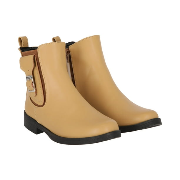 Botín Para Mujer Con Resorte Lateral Y Hebilla Estilizada Cabra Piel Sintético Camel Para Mujer Platonia HELENA-02-MIGA