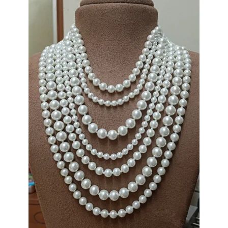 Vintage Necklace Chunky Faux Pearl Beaded Layered 7 Strands Statement Jewelry