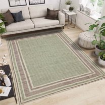 Casavani Hand Woven Block Printed Floor Mat, Green 4x12 feet
