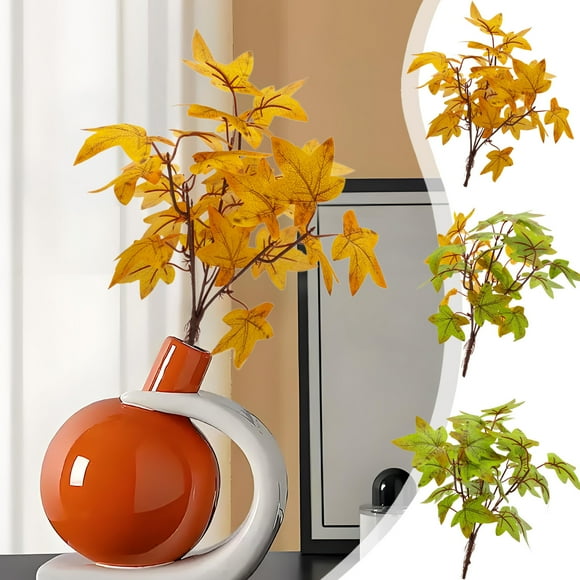 Rama de hojas de arce de otoño artificial | Tallos de hoja de arce de seda sintética | Rama de plástico multicolor flexible y realista | Resistente al agua a prueba de sol | Boda, Decoración de