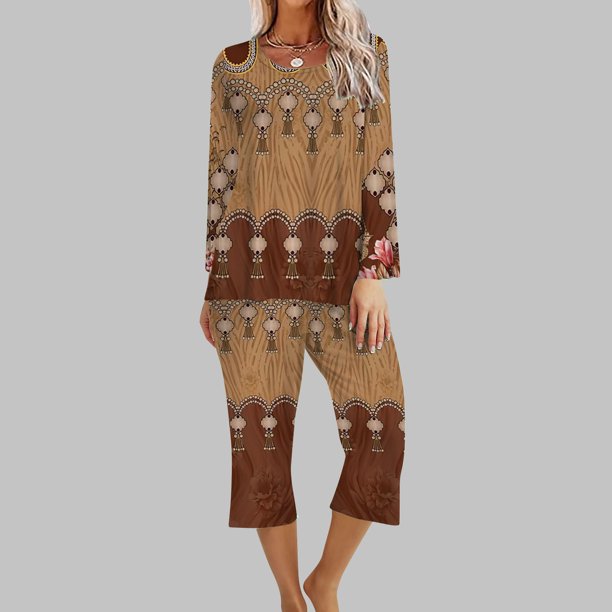 Puntoco Conjunto de pijama cómodo de dos piezas con cuello redondo y manga larga para mujer Puntoco Puntoco-3841