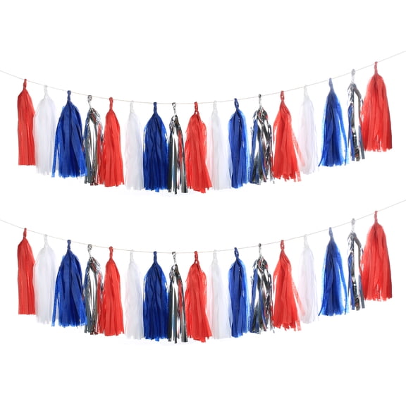 Guzon 20PCS Red Blue White/Silver Tissue Tassels Garland 4th/Fourth of July USA America Independent Day Celebration Decor Party Hanging Decoration for Bithday/Wedding/Home/Cavinal/Home
