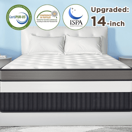 King Size 14 Inch Hybrid Mattress in a Box, Cooling Gel Memory Foam & Pocket Springs, Medium Firm Bed, Motion Isolation, CertiPUR-US Certified