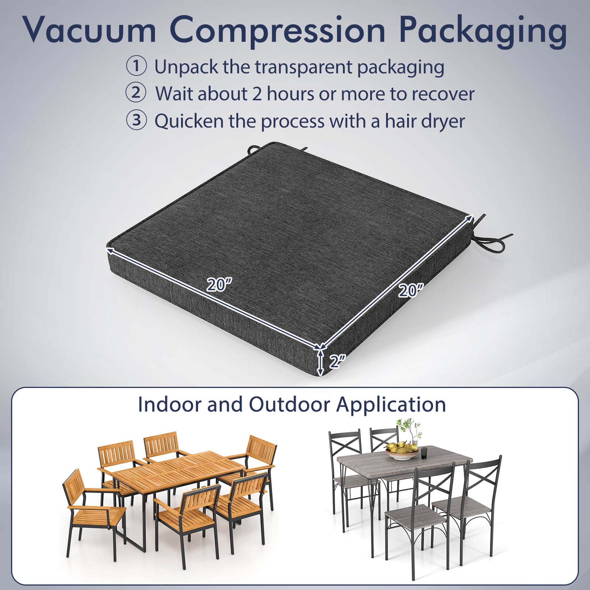 Costway Outdoor Chair Cushion Set of 2 Waterproof Fade-Resistant Olefin Seat Cushions Gray