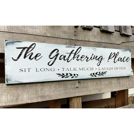 Gather Sign Large Farmhouse Kitchen Wall Sign Wooden Family Sign Rustic Wall Decor Sign for Dining Room Decor The Gathering Place 4x16 Inch