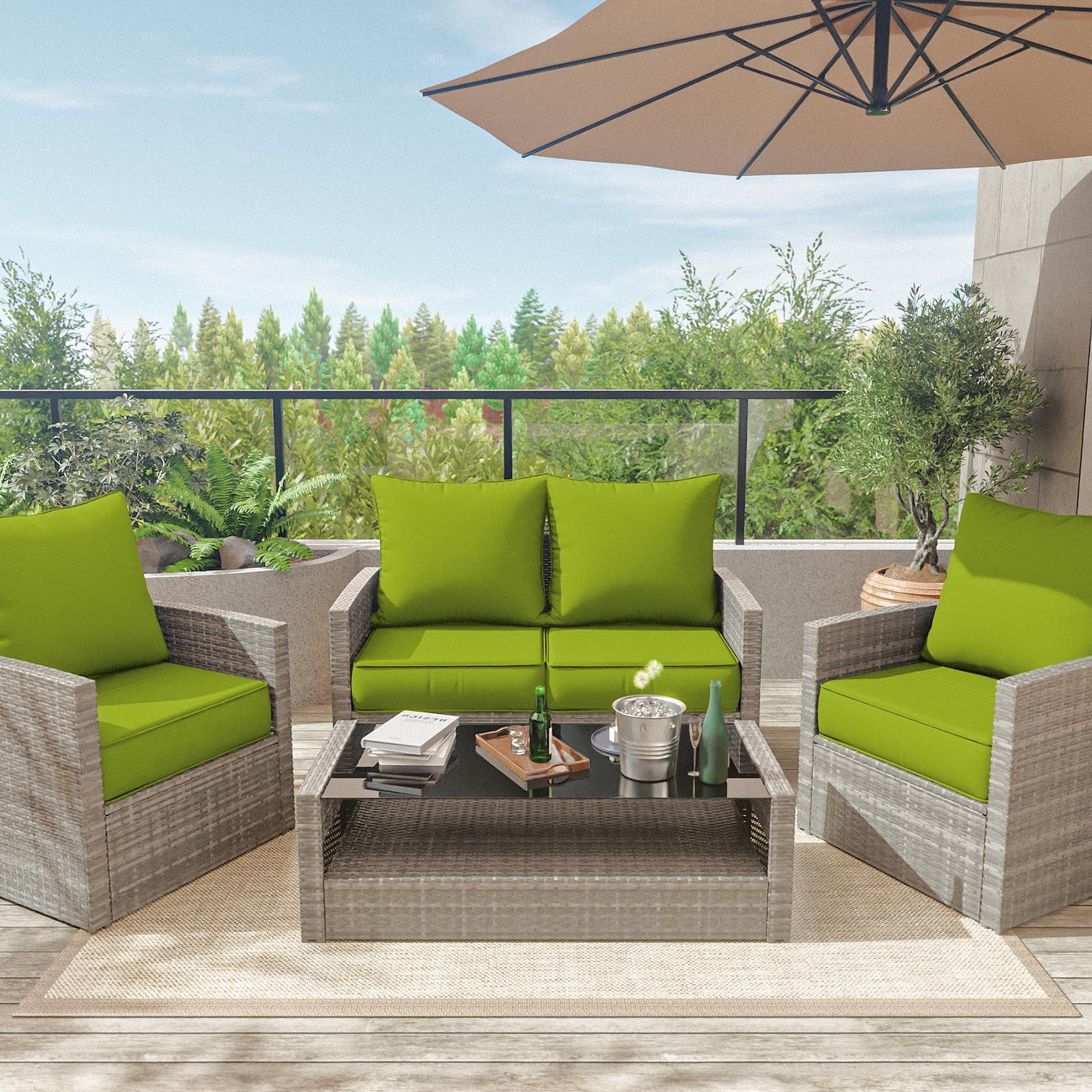 Snubbull Outdoor Deep Seat Cushion Set 24 X 24 X 6.5 Inch Splash-Proof & Fadeness Patio Furniture Cushions，Removable Outdoor Couch Cushions with Hidden Zipper & Adjustment Staps, Grass Green