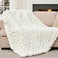 thumbnail image 5 of Ruched Faux Rabbit Fur Blanket, 700 GSM Luxury Dual-Sided Soft Cozy Blanket, Fuzzy Fluffy Plush Throw for Bed, Couch and Sofa - 60"x80", Cream White, 5 of 14