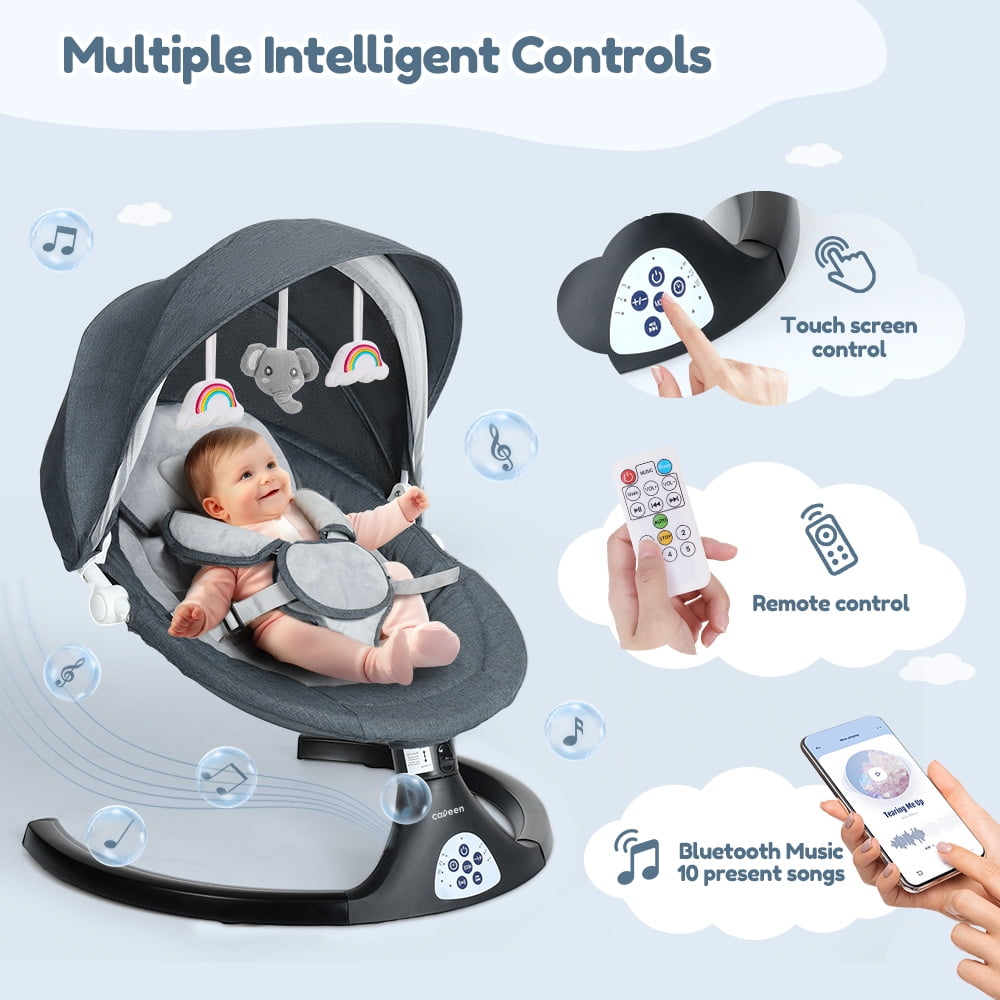 Baby Swing for Infants, Caveen Electric Bluetooth Baby Rocker, 5 Swing Speeds, 3 Seat Positions, Adapter & Battery Operated, Black
