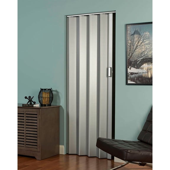 Spectrum Elite 36 in. x 80 in. Vinyl Accordion Folding Closet Door, Retractable Room Divider, Trim to Fit, Reversible, Satin Silver