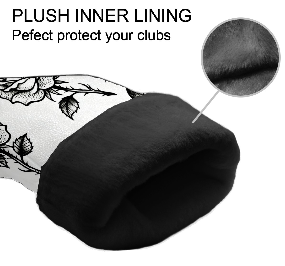 Golf Club Covers, BlackWhite RoseDagger Premium PU Leather Driver Hybrid Putter Head Covers with Velvet Lining, Waterproof Golf Gifts for Men Women