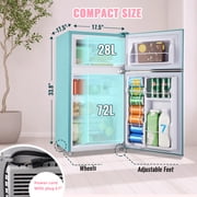 3.5 Cu.ft Compact Refrigerator WANAI Dual Doors Handles Mini Fridge with Top Freezer Blue New