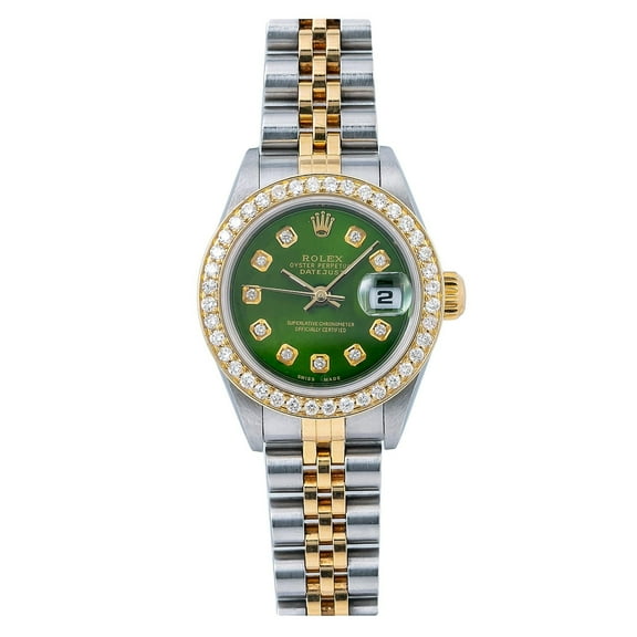 Pre-Owned Rolex Lady-Datejust 6917 26MM Green Diamond Dial With Two Tone Jubilee Bracelet