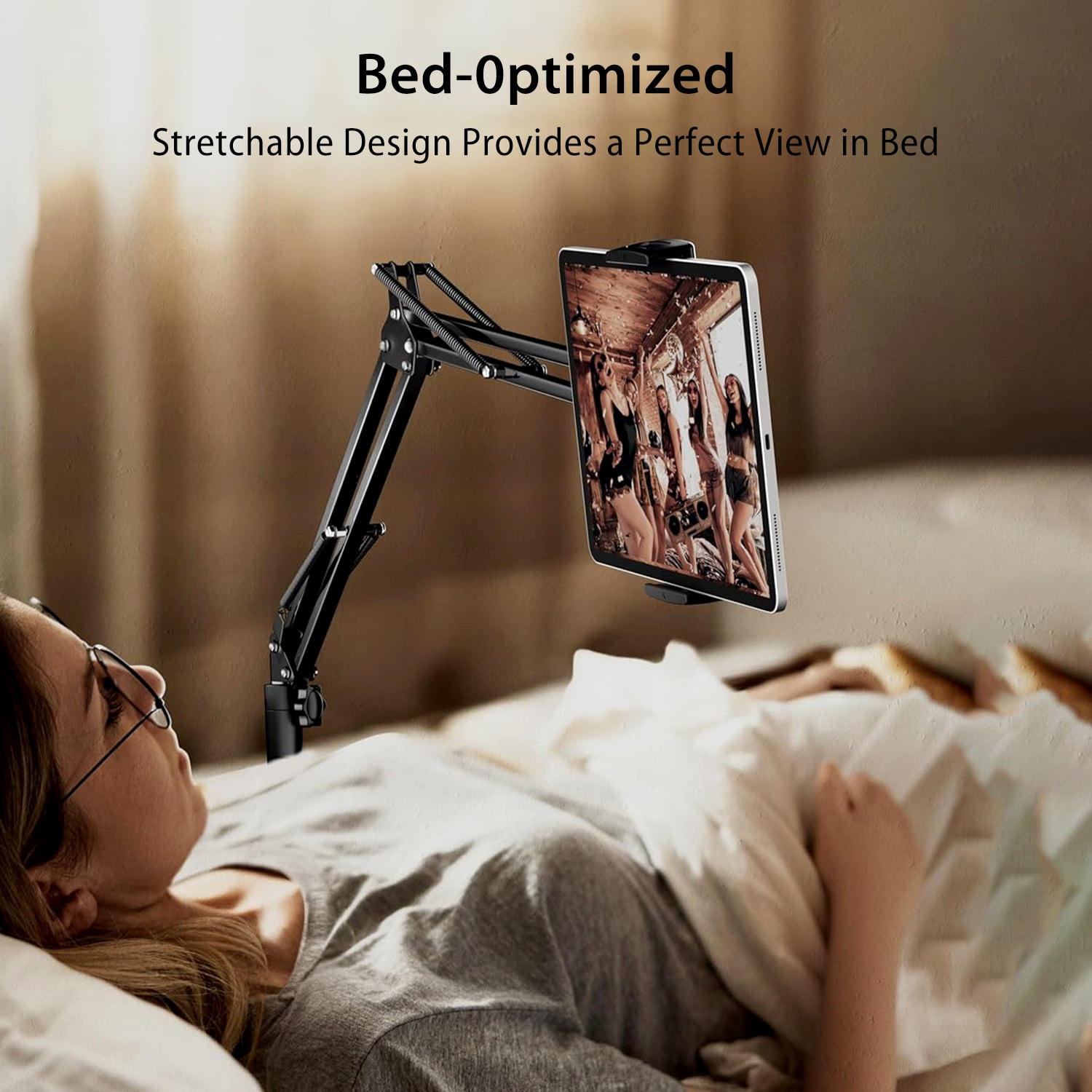 Hanru Tablet Floor Stand, 69" Height Adjustable 360-degree Rotatable Tablet Holder, Arm Stretchable Stand, Overhead Bed Phone Mount（4"~12.9''）