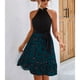thumbnail image 3 of Vestido con estampado de bloques de Color de verano para mujer, elegante, sin mangas, dobladillo suelto, cuello Halter, vestido con cinturón para citas, 3 of 8