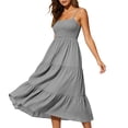 thumbnail image 6 of Womens Summer Dresses Bohemian Spaghetti Strap Smocked Tiered Long Beach Sun Dresses Sleeveless Solid Maxi Dress Tank Dresses for Women, 6 of 10