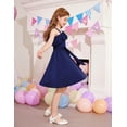 thumbnail image 4 of Oudiya Girls One Shoulder Dress Formal Ruffle Trim Birthday Party Dresses with Belted Pockets for Kids 5-12Y, 4 of 7