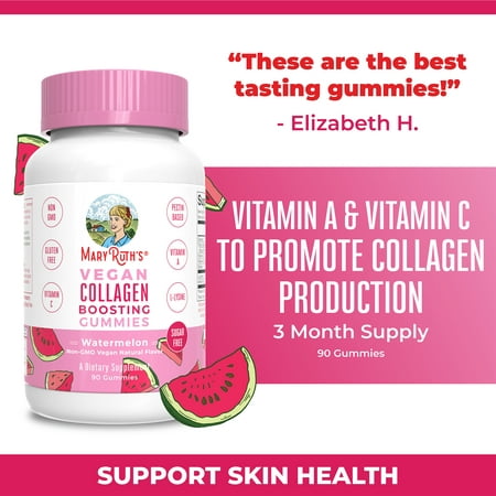 Vegan Collagen Boosting Gummies for Hair Skin & Nail Health by MaryRuth's | Vegan Dietary Supplement Animal Peptide, Sugar Free | 90 Gummies