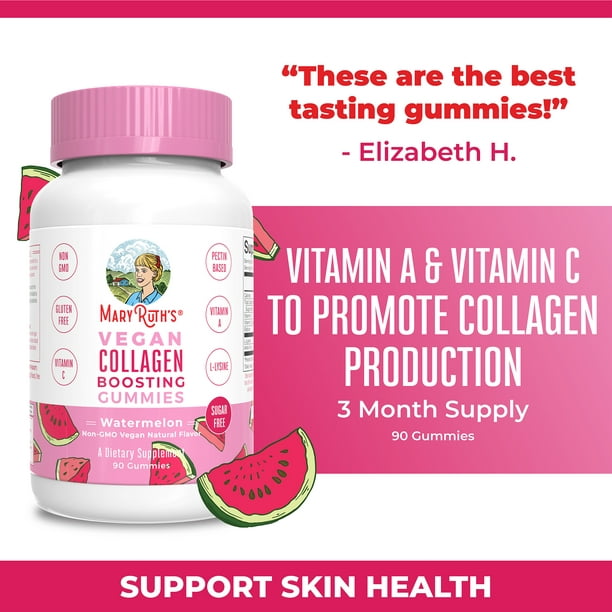 Vegan Collagen Boosting Gummies for Hair Skin & Nail Health by MaryRuth's |  Vegan Dietary Supplement Animal Peptide, Sugar Free | 90 Gummies -  