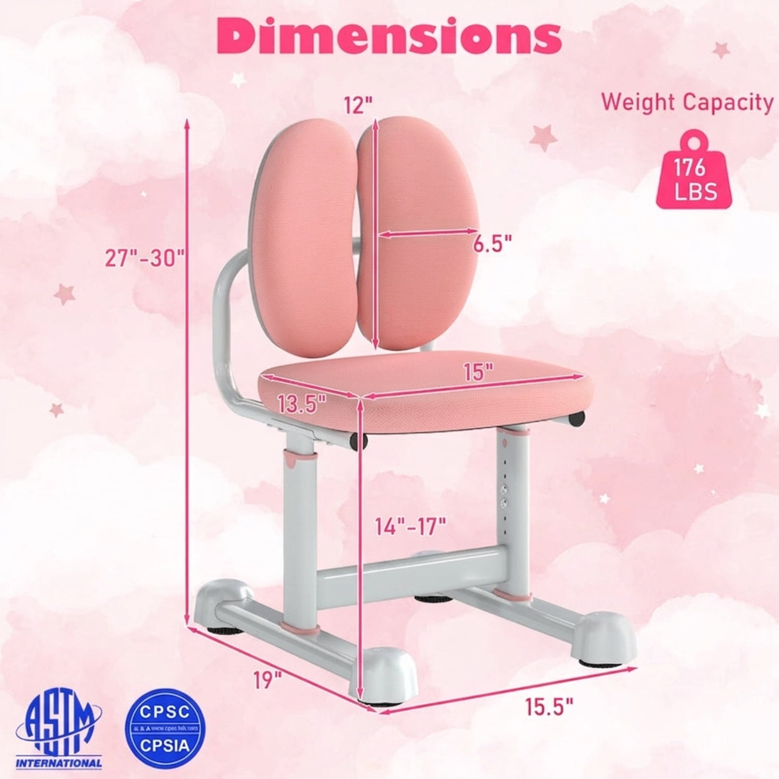 Furnibear Kids Chair Kids Desk Chair Children Study Chair with Double Back Support and Adjustable