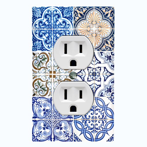 Metal Light Switch Plate Cover Colorful Fancy Tile Pattern Collage TIL009