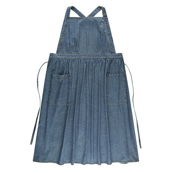 Cotton Denim Apron Cross Back Chef Apron,with Two Pockets and Waist Ties for Women Blue