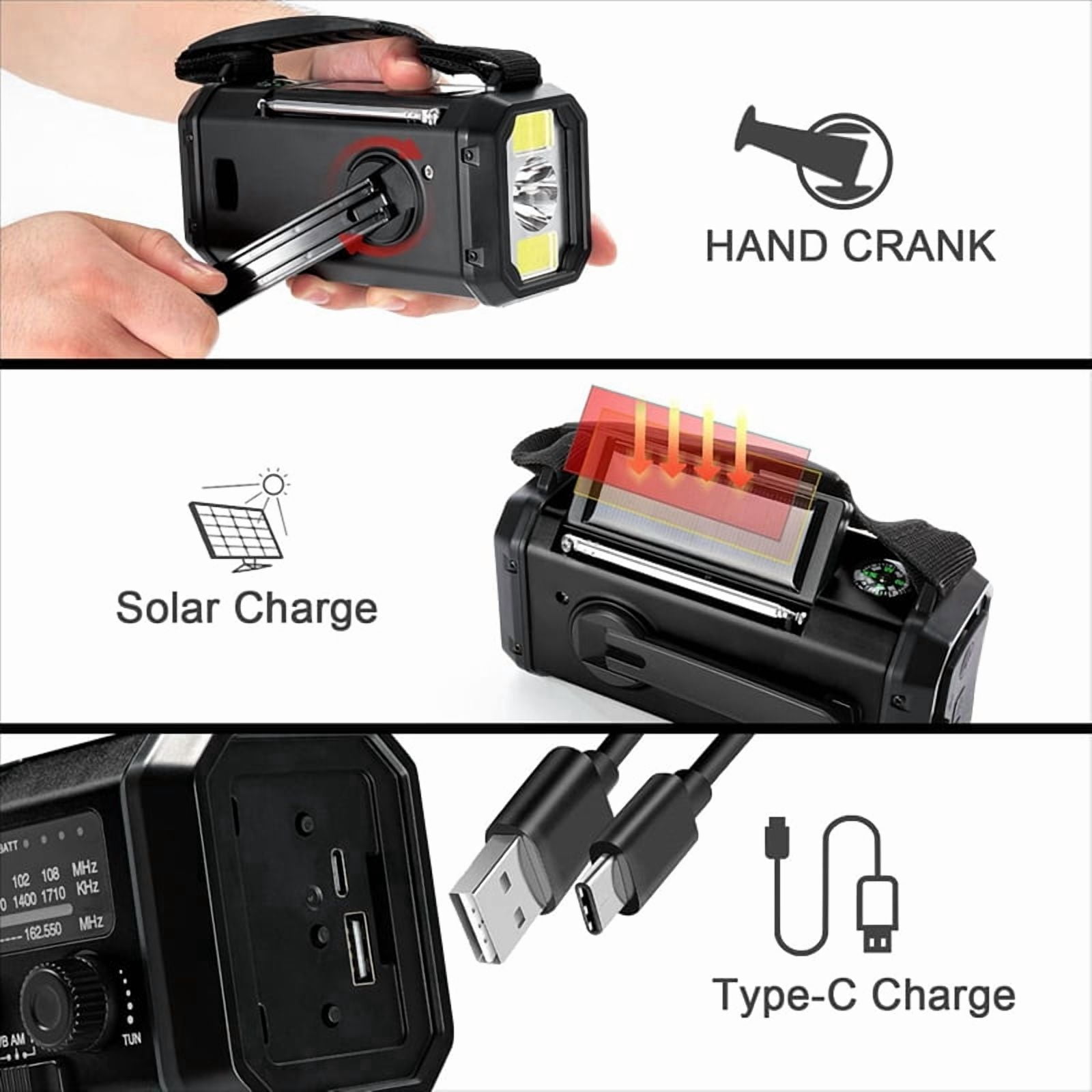 Upgrade 20000mAh Emergency Weather Radio FM/AM/,Hand Crank Radio,Flashlight,Solar Powered for Outdoor Camping Green