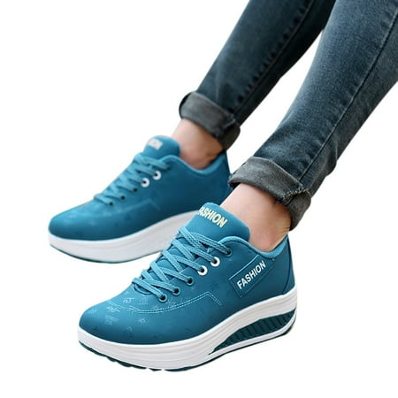 

Puntoco Women Sandals Clearance，Women Casual Sport Walking Flats Height Increasing Swing Wedges Shoe Blue